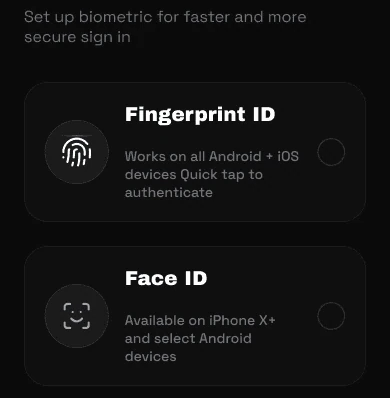 Fingerprint and Face ID sign-in options